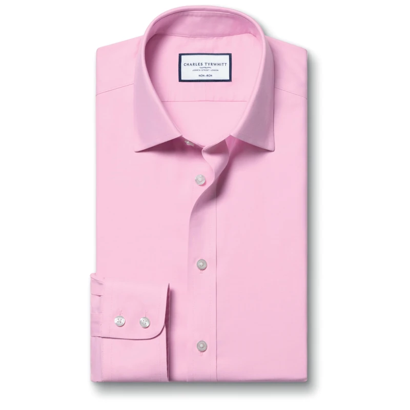 Charles Tyrwhitt Shirts for Men - Pink Non Iron with 100% Cotton Twill - Formal Dress Shirt for Work, Business & Weddings - Classic with Classic Collar
