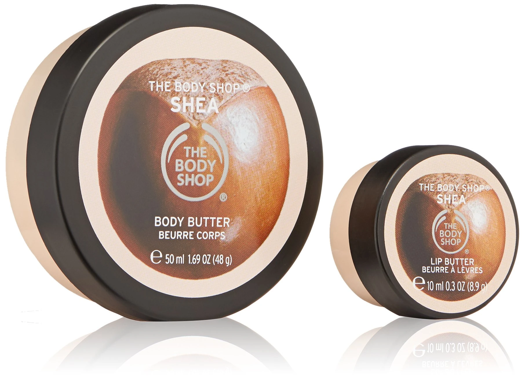 The Body Shop Shea Festive Bauble Gift Set Travel size Shea Body Butter 50ml: conditions and softens skin, provides up to 48 hours of ultra-rich moisture Shea Lip Butter 10ml: instant hydration