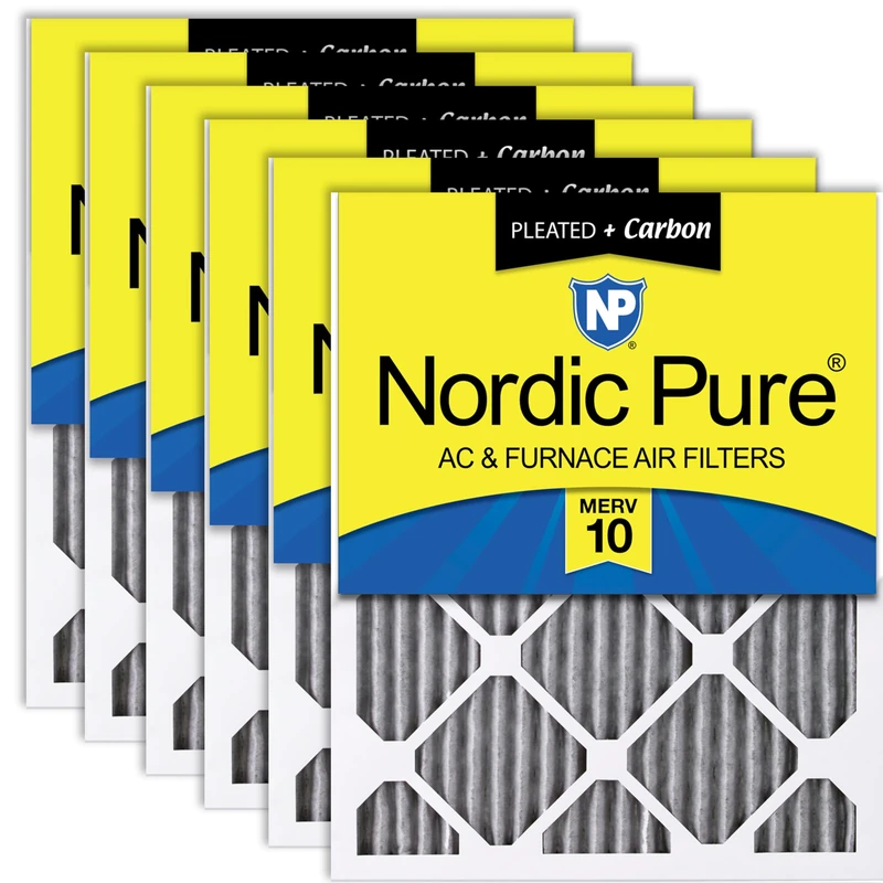 Nordic Pure 20x25x1 MERV 10 Pleated Plus Carbon AC Furnace Air Filters, 6 PACK, 6 Piece