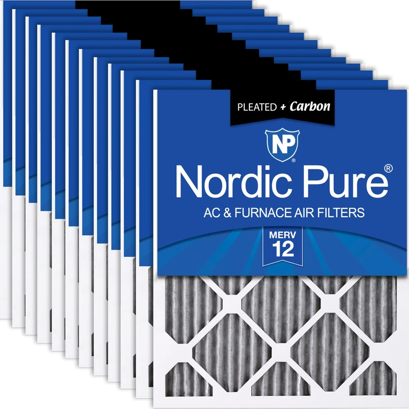 Nordic Pure 16x25x1 MERV 12 Pleated Plus Carbon AC Furnace Air Filters, 12 PACK, Piece