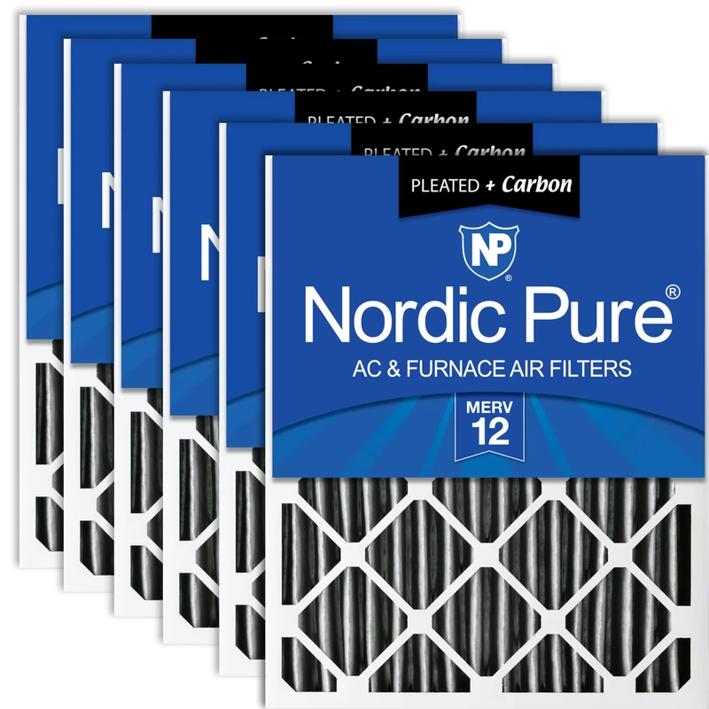 Nordic Pure 20x20x4PM12C-6 Pleated MERV 12 Plus Carbon AC Furnace Filters (6 Pack), 20 x 20 x 4"