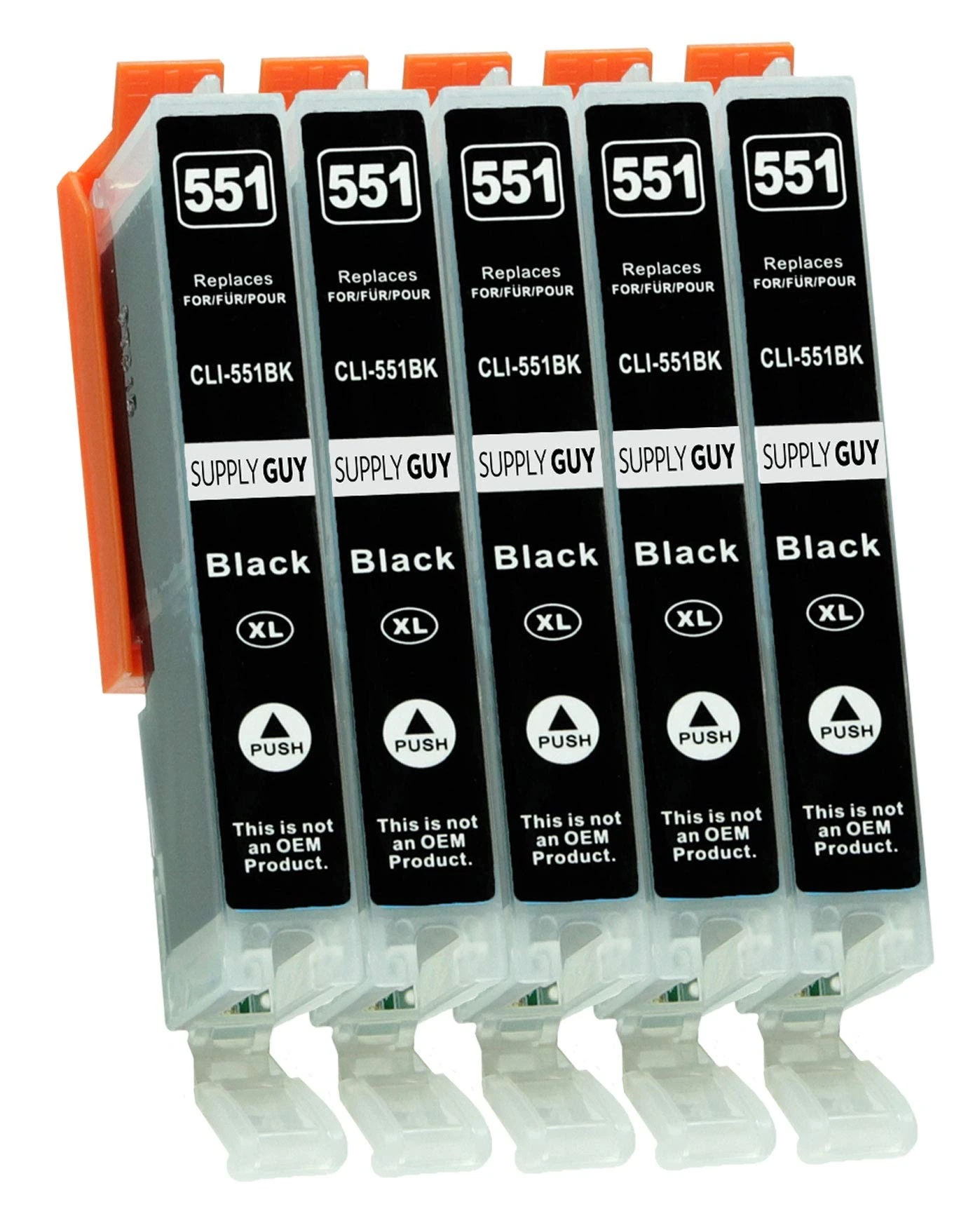 Supply Guy 5 Ink Cartridges compatible with Canon CLI-551 Black with Chip and Level Indicator for IP7250 IP8750 IX6850 MG5450 MG5550 MG5650 MG5655 MG6350 MG6450 MG6650 MG7150 MG7550 MX725 MX925