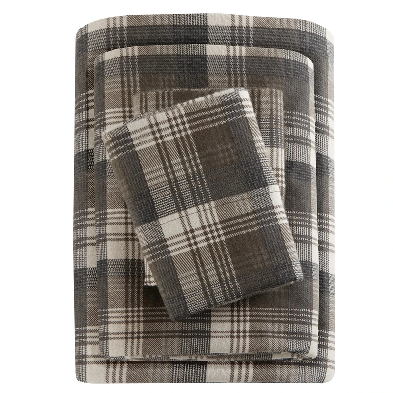 WOOLRICH Cotton Sheet Set Cottage Charms Print, 100% Cotton Flannel Sheets Warm & Fuzzy Bedding Set King Size Sheets, Fitted Pocket Fits Up to 14" Mattress, King Brown Plaid, 4 Piece