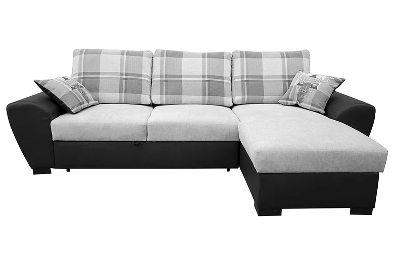 Alabama Corner Sofa Bed Black and Grey or Brown and Cream Fabric Leather With Storage (Right, Grey/Black)