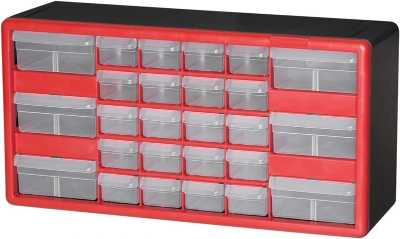 Akro-Mils 10126 26-Drawer Plastic Drawer Storage Cabinet for Garage Organization, Lego Storage, Teacher Toolbox, Makeup Organizer, and More, 50.8 cm W x 15.24 cm D x 25.4 cm H, Red