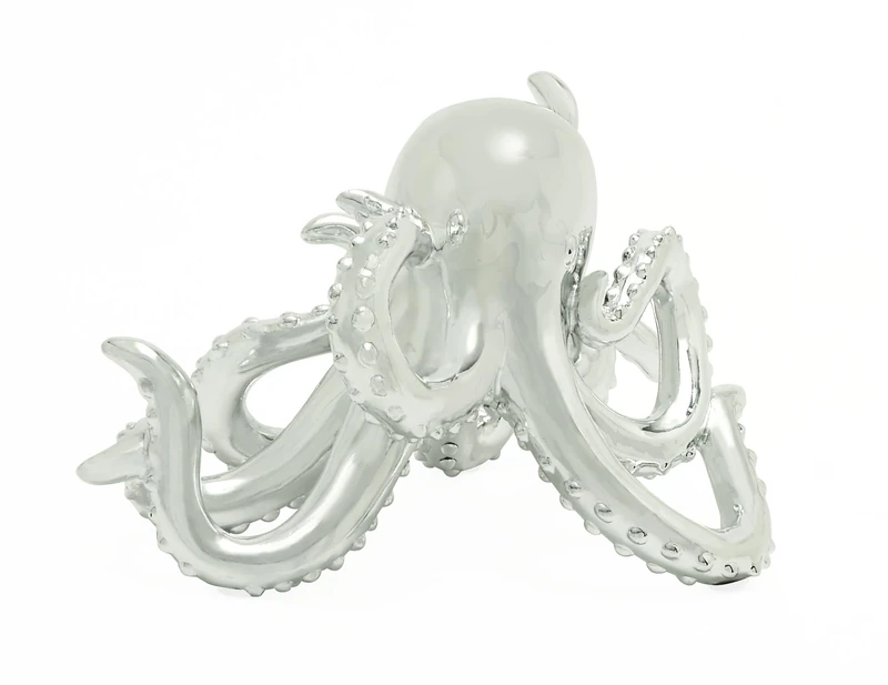 Deco 79 POLYSTONE Silver Octopus, 12" x 7" x 7" - Image 1
