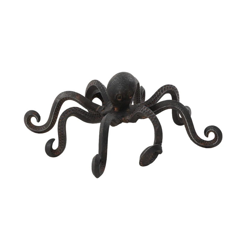 Deco 79 Metal Octopus Decorative Sculpture Home Decor Statue with Long Tentacles and Suctions Detailing, Accent Figurine 12" x 9" x 4", Black - Image 1