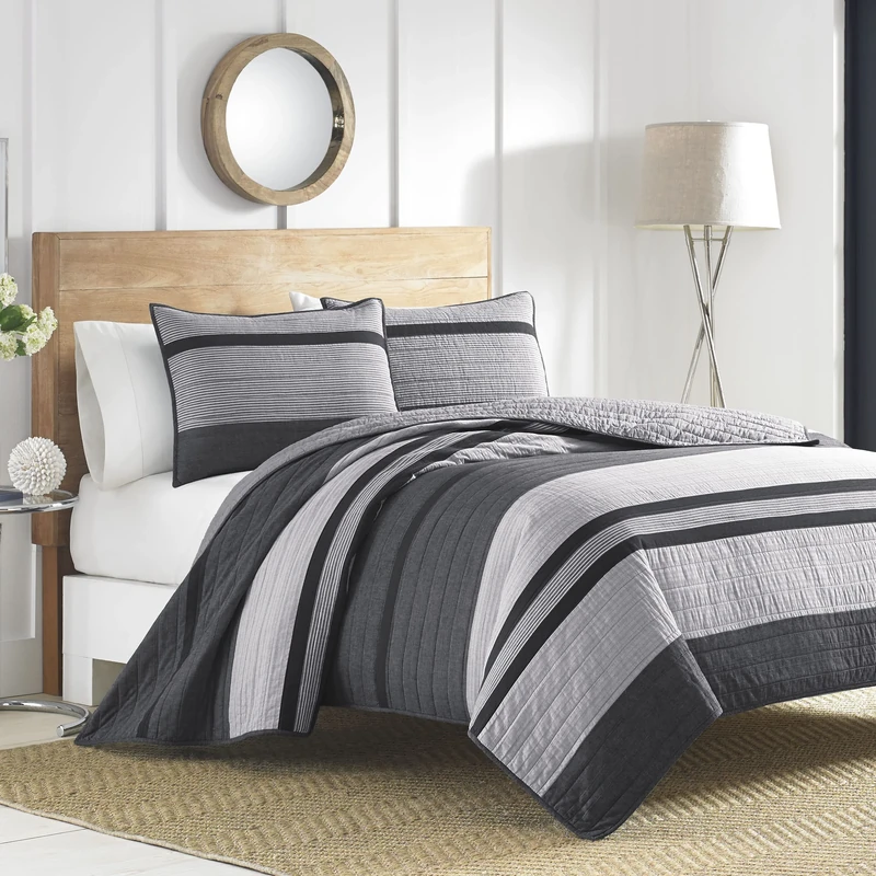 Nautica Vessey Cotton Pieced Quilt, Twin, 100% Cottton, Gray
