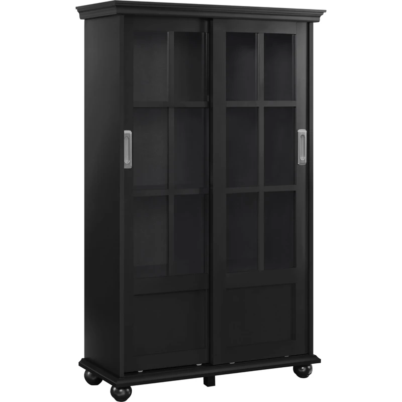 Ameriwood Aaron Lane Bookcase With Sliding Glass Doors Black