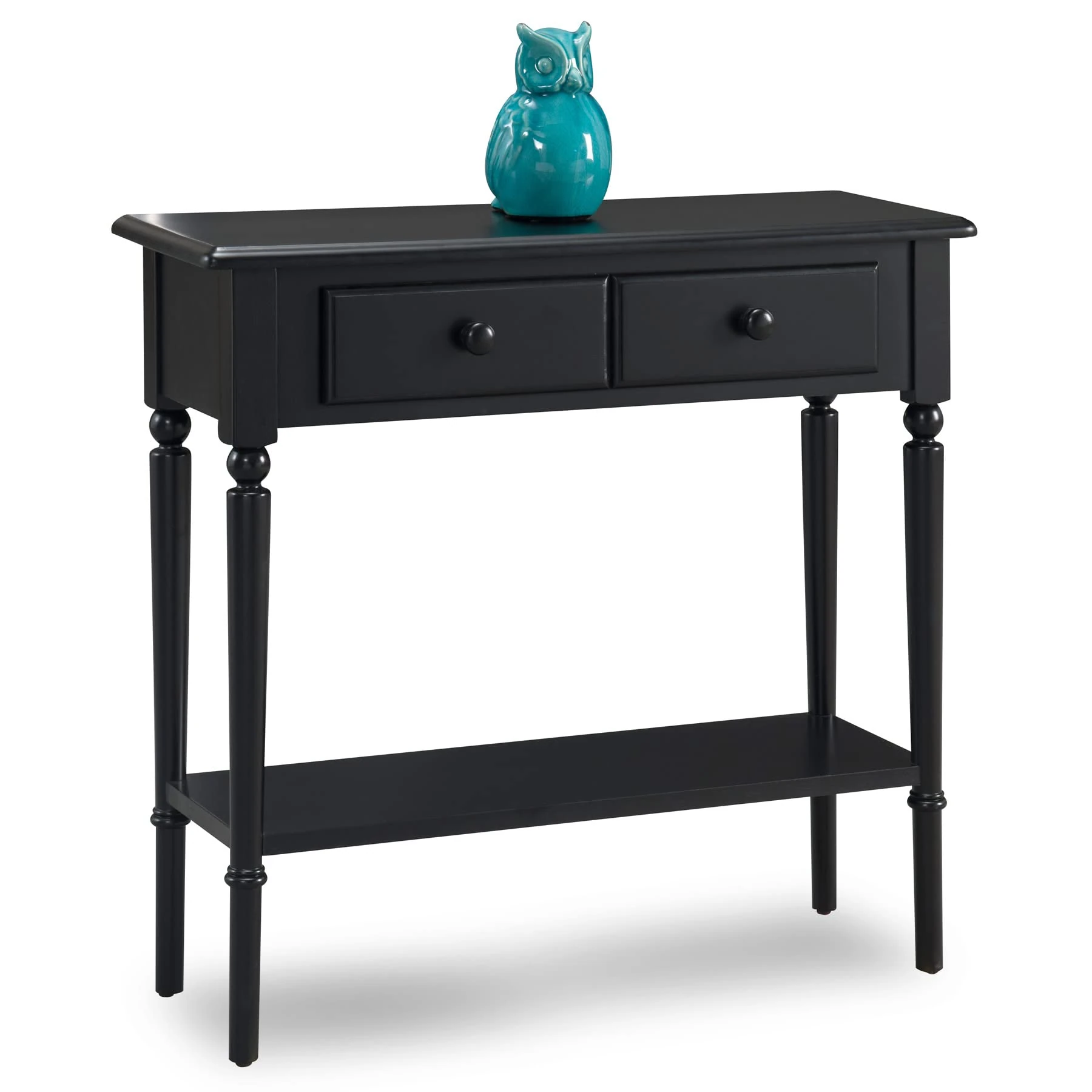 Leick Home Coastal Console Table, Solid Wood, 2 Storage Drawers, Bottom Display Shelf, Narrow Depth, Easy-Assembly, For Living Room/Hallway, Swan Black, 30.0 in. W x 11.0 in. D x 28.0 in. H, 2027-BK