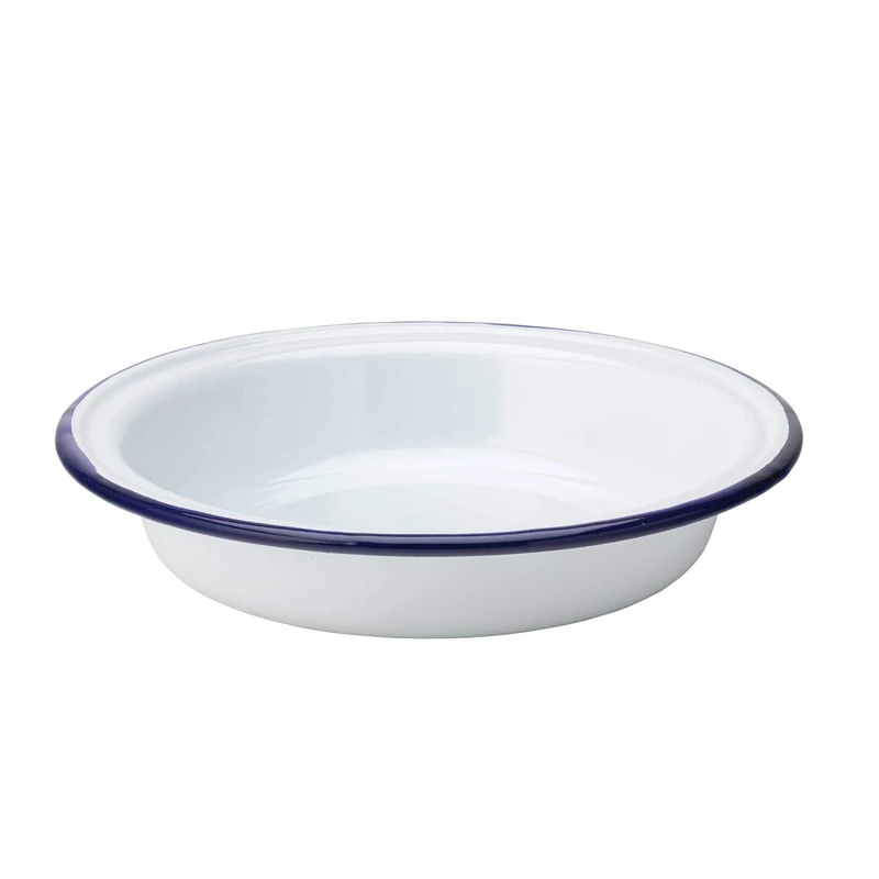 Utopia Eagle Enamel Pie Plate 8.6" / 22cm - Set of 6 - Baking Plate, Deep Pie Dish, White with Blue Trim