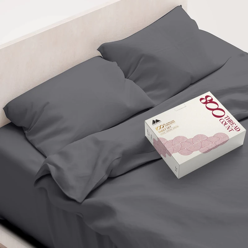 Mayfair Linen - 4 Piece Sheet Set - 100% Egyptian Cotton 800 Thread Count Long Staple - Up to 18" Deep Corner for Queen Sheets Dark Grey