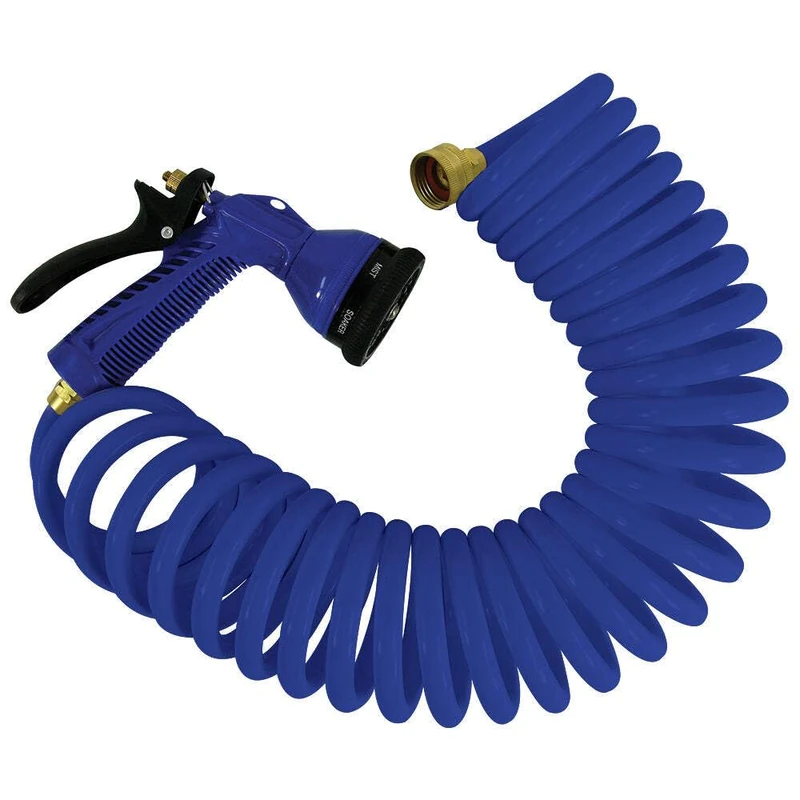 Whitecap P-0440B Coiled Hose with Adjustable Nozzle-15', Blue