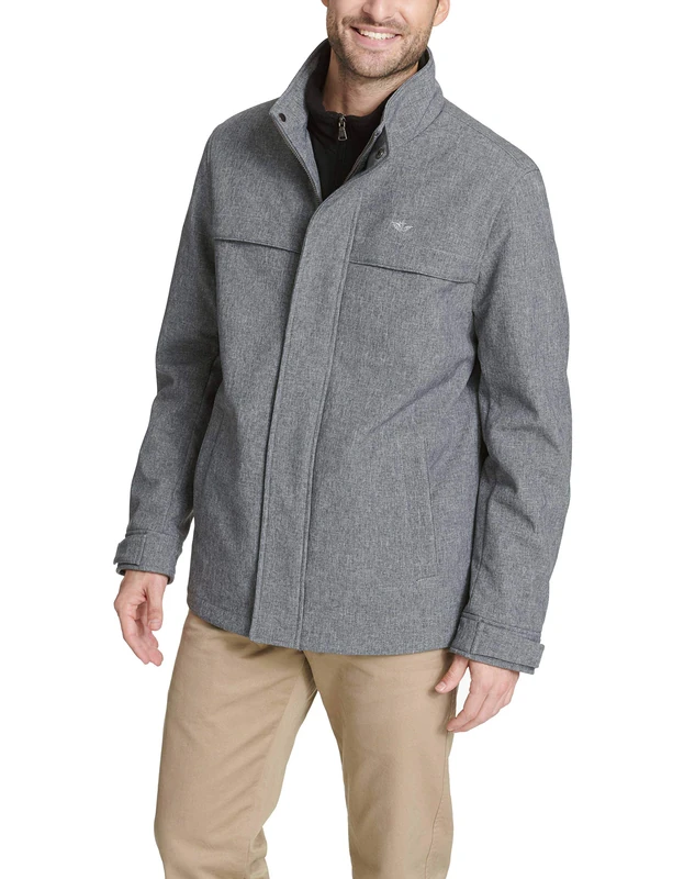 Dockers mensFilled Soft Shell Jacket With Bib (Regular and Big & Tall Sizes) Standing Collar Long Sleeve Shell Jacket - gray - Medium