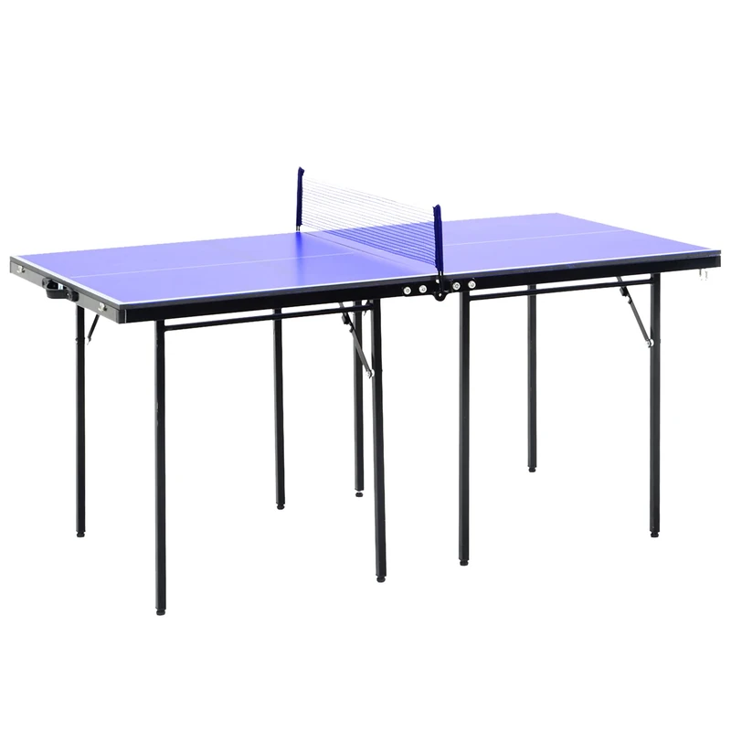 HOMCOM Folding Mini Compact Table Tennis Top Ping Pong Table Set Professional Net Games Sports Training Play Blue