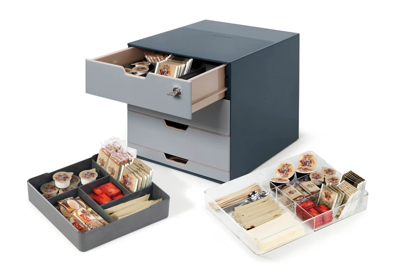 Durable Coffee Point Storage Box | 4 Drawer Coffee Station Unit Complete with Accessories | Ideal for Coffee Pod Capsuals and Tea Bags | Charcoal / Anthracite Grey