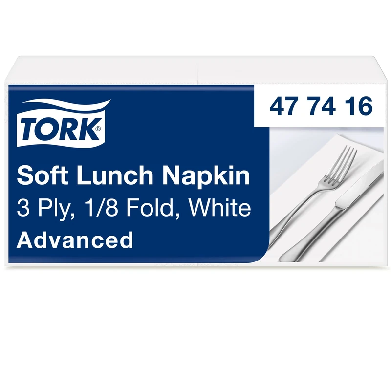 Tork 477416 Soft White Lunch Napkin 1/8 Folded / 3 Ply Advanced Unprinted Serviette in White / 10 x 150 Sheets (WxL: 8.2cm x 16.5cm)