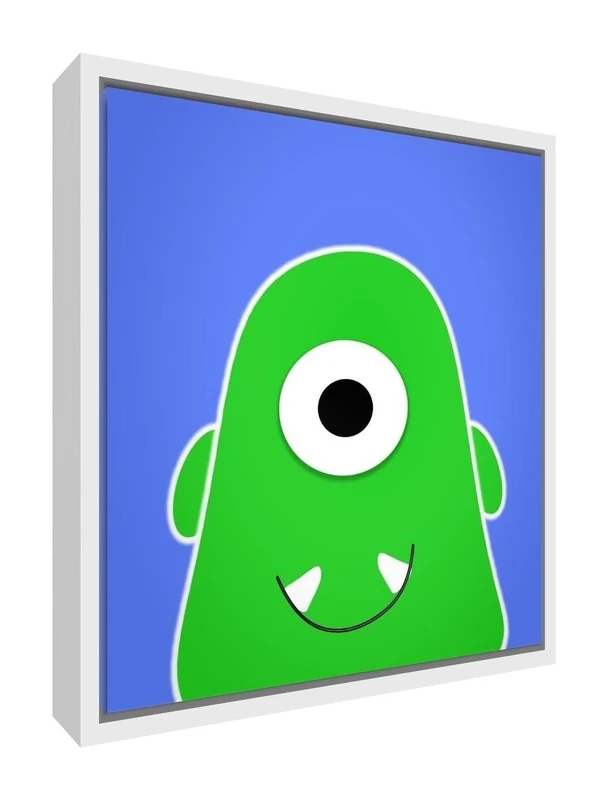 Feel Good Art Eco-Printed and Framed Nursery Canvas with Solid White Wooden Frame (42 x 42 x 3 cm, Medium, Blue, Bob The Blobby Monster)