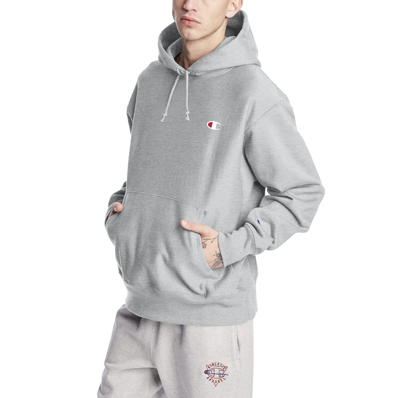 Champion Men's Invalid Data Hooded Sweatshirt, Oxford Gray/Left Chest C Logo, L