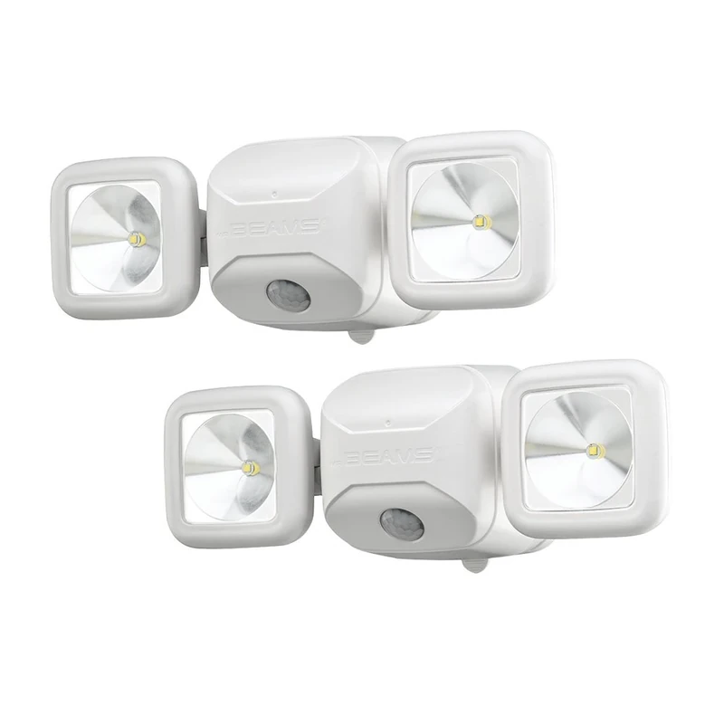 Mr. Beams MB3000 High Performance Wireless Battery Powered Motion Sensing LED Dual Head Security Spotlight, 500 Lumens, White, Set of 2 MB3000-WHT-02-01