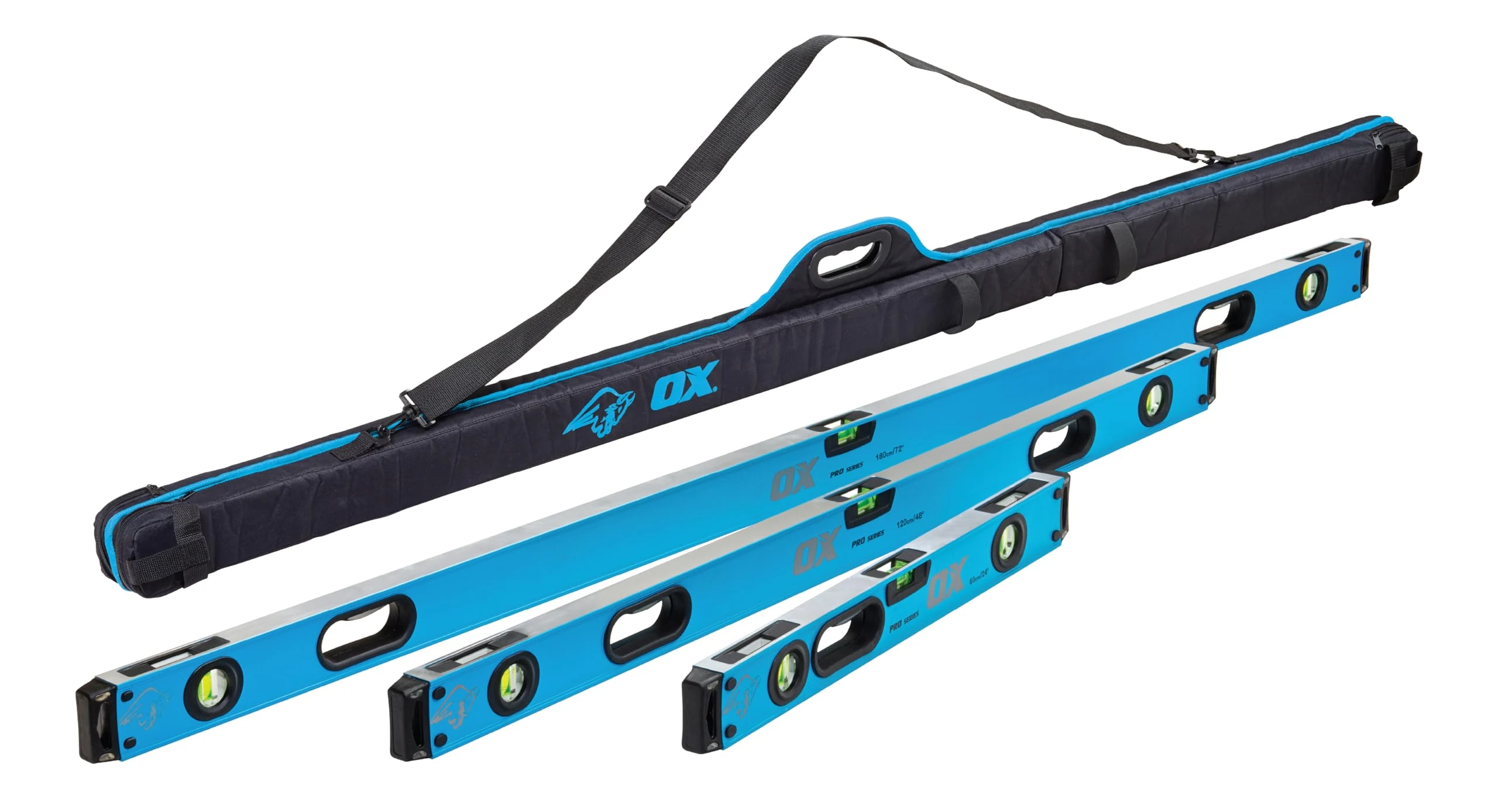 OX Pro Level Bag with 1800mm, 1200mm & 600mm Pro Levels, Black/Blue