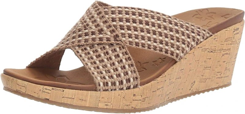 Skechers Women's Beverlee Delighted Cross Band Wedge Sandal, Natural, 6 UK