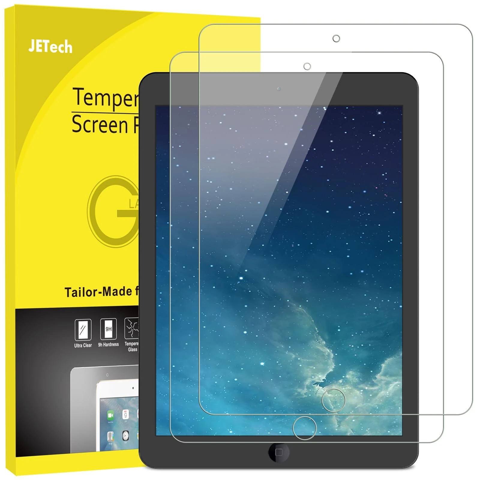 JETech Screen Protector for iPad (9.7-Inch, 2018/2017 Model, 6th/5th Generation), iPad Air 1, iPad Air 2, iPad Pro 9.7-Inch, Tempered Glass Film, 2-Pack