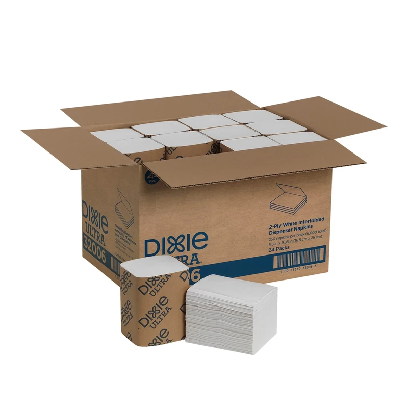 Georgia-Pacific Dixie Ultra Interfold 2-Ply Napkin Dispenser Refill, White, 32006, 250 Napkins Per Pack, 24 Packs Per Case - Image 1