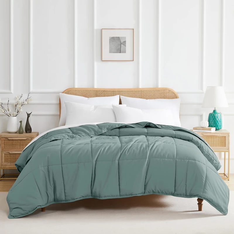 Southshore Fine Living, Inc. Lightweight Down Alternative Comforter Full, Queen Size Fluffy Duvet Insert Queen Down Comforter, Machine Washable Cozy Bedding, Steel Blue
