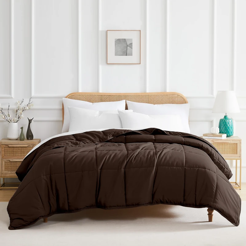 Southshore Fine Living, Inc. Brown Bedding Comforters Queen Size, Full Size Duvet Insert, Soft & Fluffy Bedding for Queen/Full Bed, Cozy Down Alternative Comforter, Chocolate Brown Comforter Only
