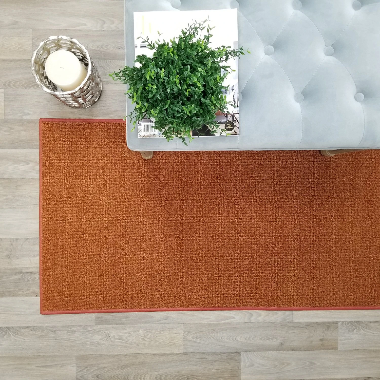 Kapaqua Custom Size Burnt-Orange Solid Plain Rubber Backed Non-Slip Hallway Stair Runner Rug Carpet 22 inch Wide Choose Your Length 22in X 9ft