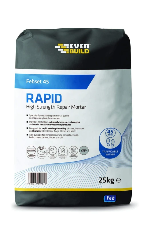 Everbuild Febset 45 Rapid High Strength Repair Mortar, Grey, 25 kg