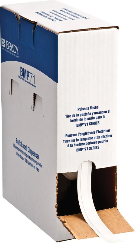Brady M61C-375-498 BMP61 BMP71 Series CleanLift Repositionable Vinyl Cloth Label Supply, Semi-Gloss Finish, 0.375" Width x 30' Length, White