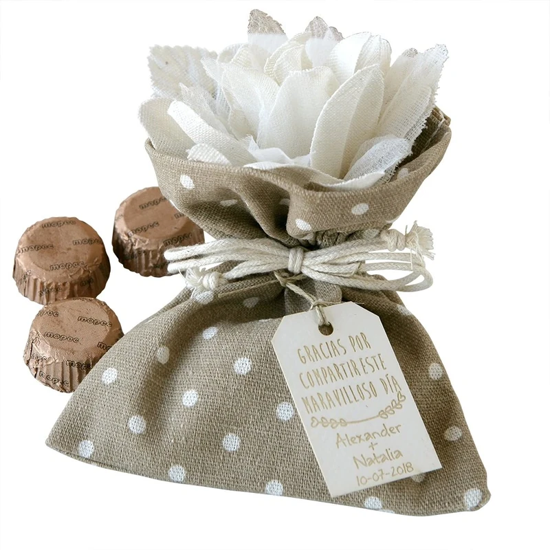 Mopec AB525 – Sachet Brown with Dots and Flower with 2 Textures and 3 Chocolates, Pack of 14 - Image 1