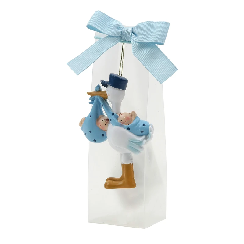 Mopec Magnet Cigueña Loving Children's Twins in Box with 5 Sugar Almonds, Pack of 1, Resin, White, 4.5x14.2x6 cm
