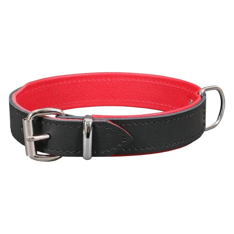 Dingo Dog Collar Made of Exclusive Soft Leather, Luxury and Durable Black with Red Padding 11420