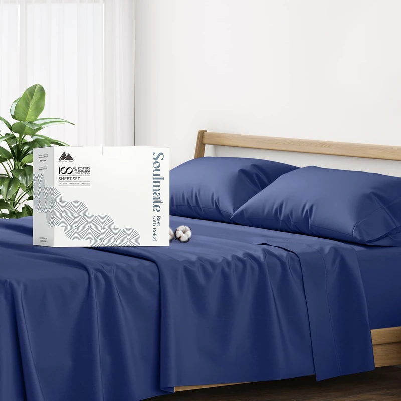 Mayfair Linen Egyptian Cotton 500 Thread Count 4 Piece Sheet Set (1 Flat Sheet 1 Fitted Sheet And 2 Pillow Cases) Full Navy Blue