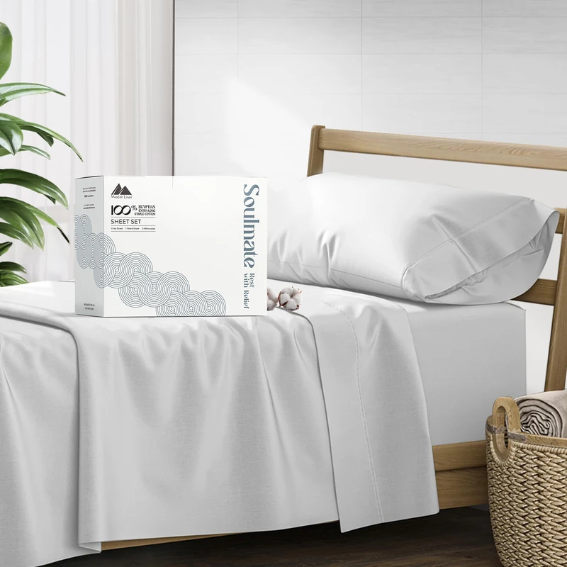 Mayfair Linen Egyptian Cotton 500 Thread Count 4 Piece Sheet Set (1 Flat Sheet 1 Fitted Sheet And 2 Pillow Cases) Twin Silver