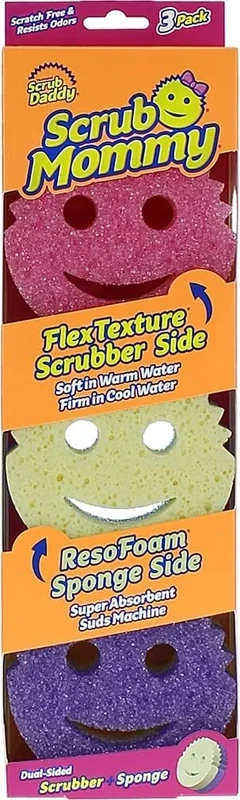 Scrub Daddy Scrub Mommy Cleaning Sponges - Dual Sided Non Scratch Sponge Scourers, Smiley Kitchen Sponges for Dishwashing & Bathroom, FlexTexture Dish Scrubber Sponge, Assorted 3 Pack