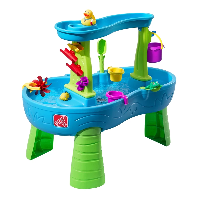 Step2 Rain Showers Splash Pond Toddler Water Table, Outdoor Kids Water Sensory Table, Ages 1.5+ Years Old, 13 Piece Water Toy Accessories, Kids Activity Table, Blue & Green