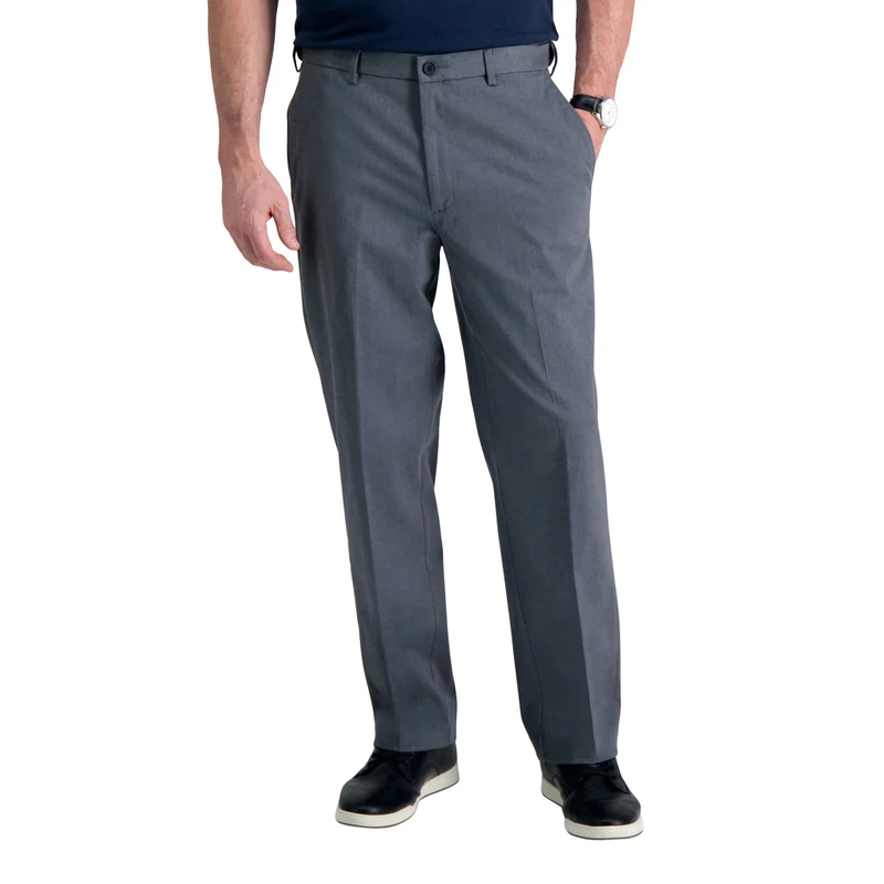 Haggar Mens Non Iron Expandable Plain Front Trousers, Charcoal Heather, 38 W/32 L