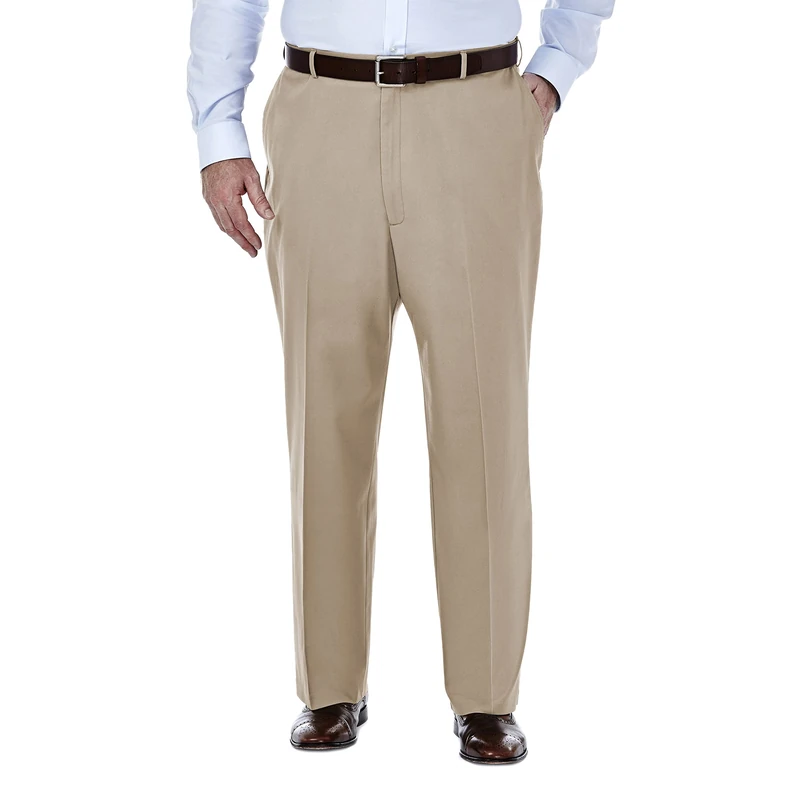 Haggar Men's Premium No Iron Khaki Classic Fit Flat Front Casual Pant (Regular and Big & Tall Sizes), Sand-Bt, 46W x 29L