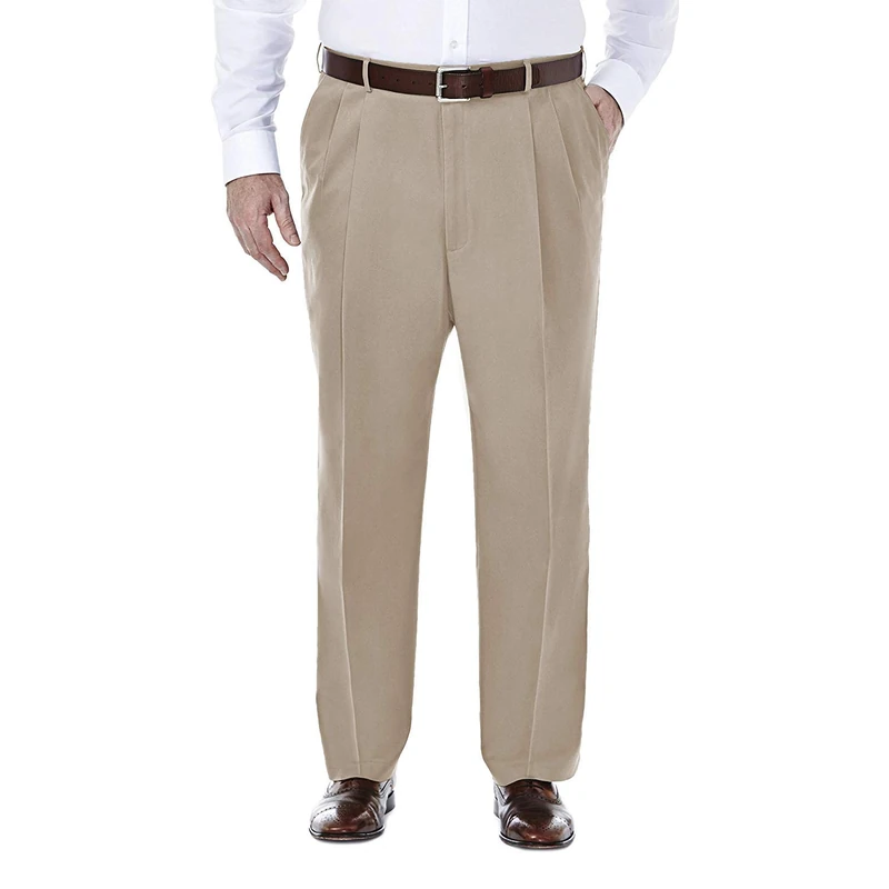 Haggar Men's Premium No Iron Classic Fit Flat Front Casual Pant (Regular and Big & Tall Sizes), Sand/Khaki, 52W x 30L