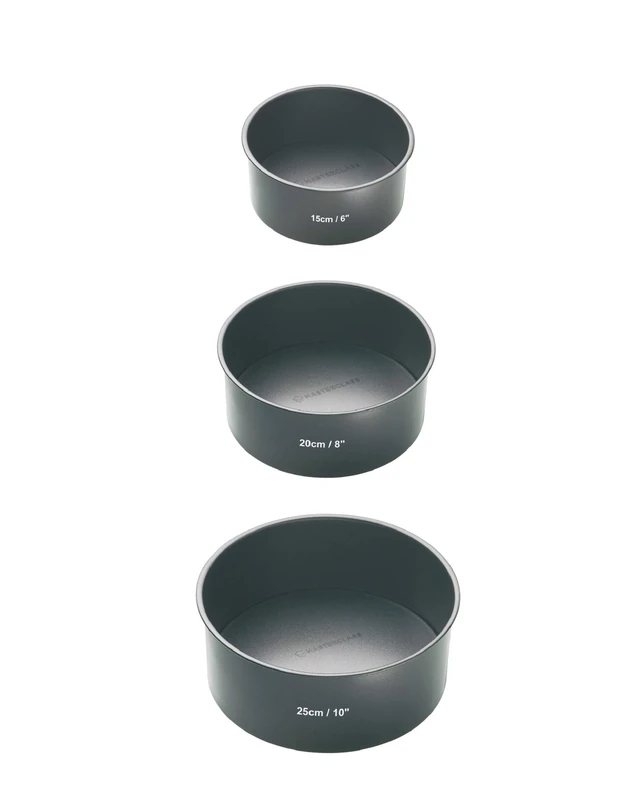 Master Class Non-Stick Deep Round Cake Tin With Loose Base, Set of 3, 15 cm (6") + 20 cm (8") + 25 cm (10")