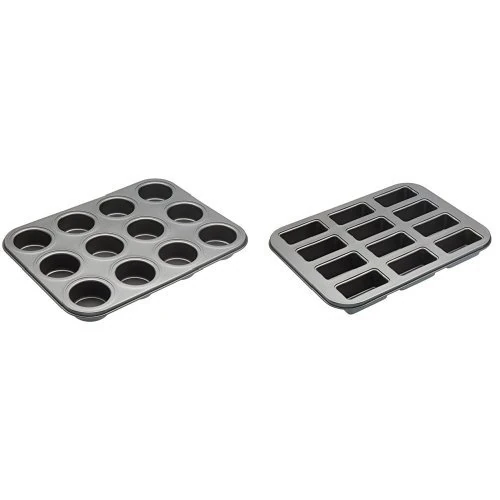 MasterClass 12-Hole Non-Stick Mini Sandwich Tin With Loose Bases, 36 x 27 cm & 12-Hole Non-Stick Mini Loaf Tin / Cake Pan With Loose Bases, 35.5 x 27 cm