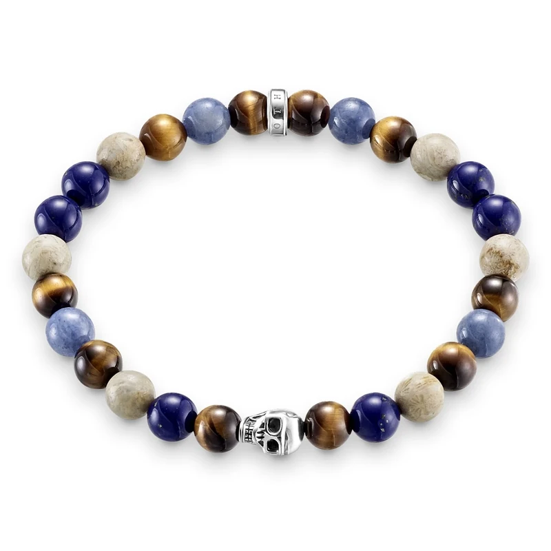 Thomas Sabo Women Men-Bracelet Rebel At Heart 925 Sterling Silver Blue Natural Brown Length 15.5 Cm A1532-926-7-L15,5
