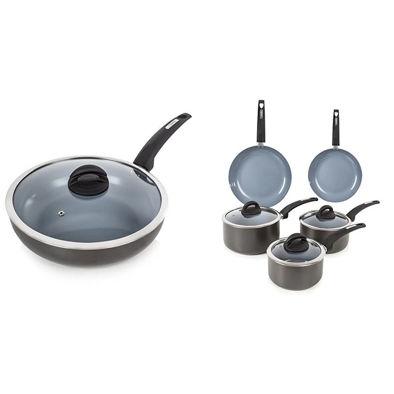 Tower Cerasure 6 Piece Pan Set with Non-Stick Inner Coating, Graphite