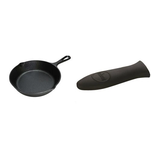 Lodge 20.32 cm / 8 inch Pre-Seasoned Cast Iron Round Skillet / Frying Pan & Classic Silicone Hot Handle Holder, Black, Inquiries-by email