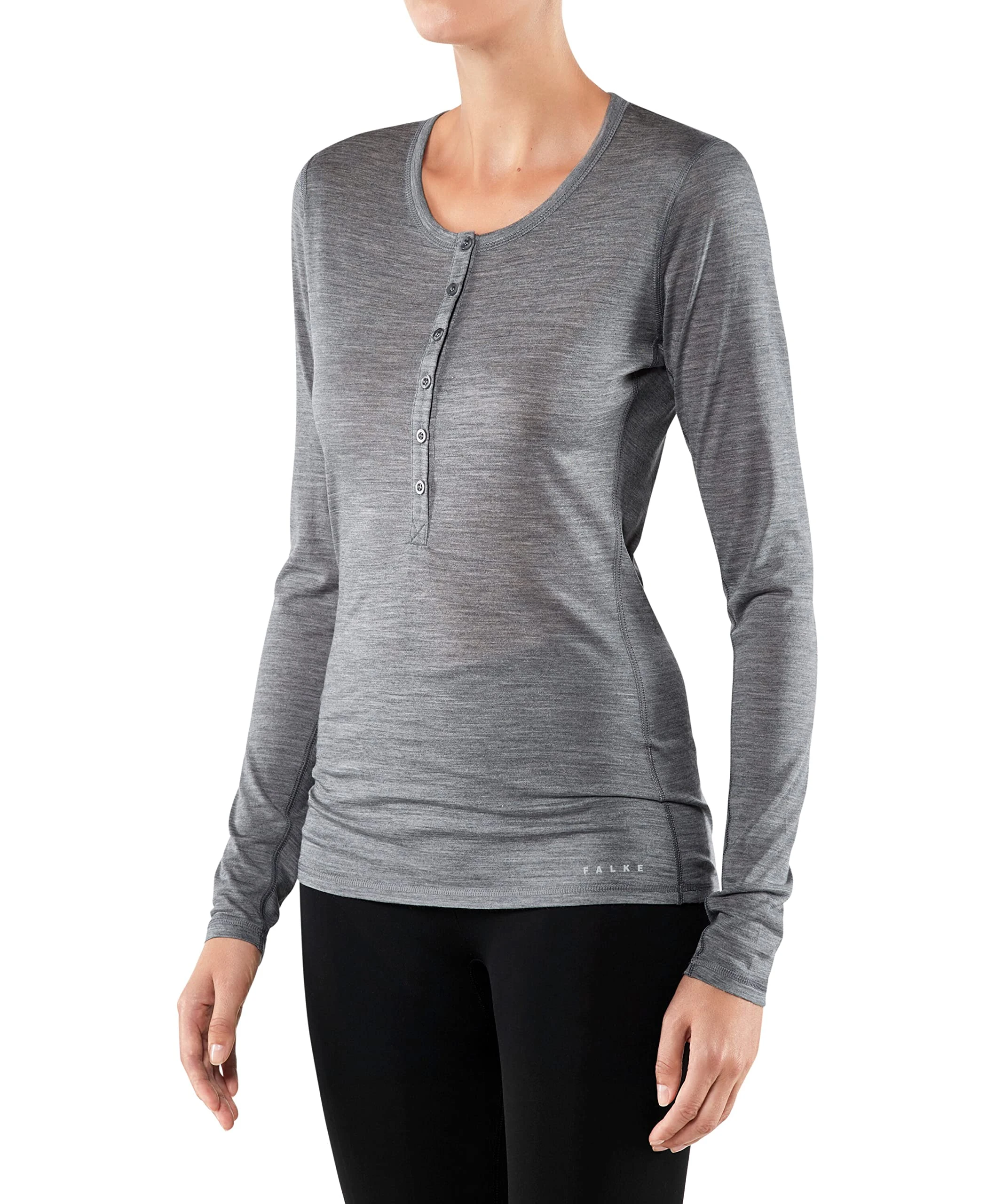 FALKE Women Silk Wool Long Sleeve Shirt - Merino Wool/Silk, Grey (Grey-Heather 3757), XS, 1 Piece