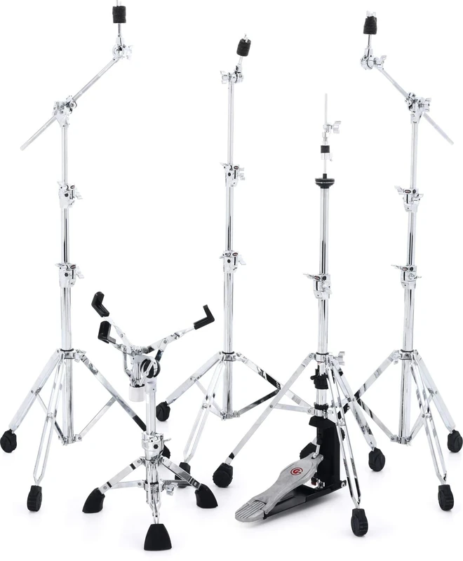 Gibraltar Hardware Pack 9701PK, consisting of: 9706 Snare Stand, 9707ML-DP Hi-Hat Stand, two 9709BT boom cymbal stands, 9710BT straight cymbal stand